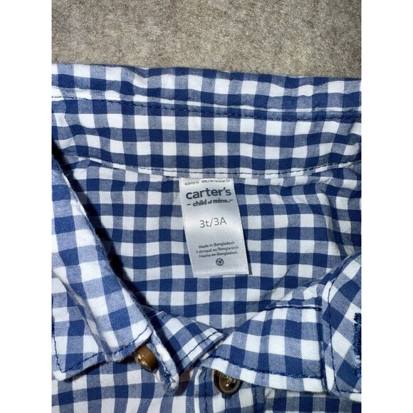 Carters Boys Size 3T Long Sleeve Button Up Blue White Check - Picture 2 of 4